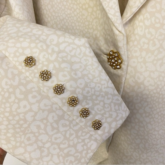 Soft Surroundings Cream Leontine Leopard Blazer Jeweled Buttons Sz 3X - Picture 11 of 12